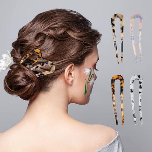6+4P Acetate Hair Sticks Set, Coldairsoap 2 Styles Tortoise Shell Hair Pins U-Shaped Straight Chopsticks 10 Colors Vintage French Hair Forks for Women (Classic) thumbnail 6