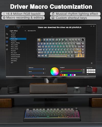 AULA F75 Pro Wireless Mechanical Keyboard,75% Hot Swappable Custom Keyboard with Knob,RGB Backlit,Pre-lubed Reaper Switches,Side Printed PBT Keycaps,2.4GHz/USB-C/BT5.0 Mechanical Gaming Keyboards thumbnail 8