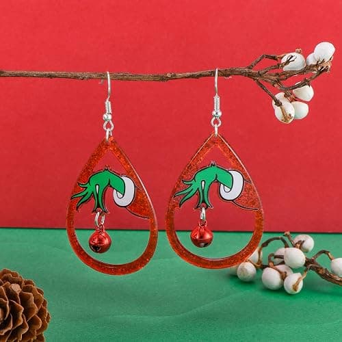 Christmas Earrings for Women Red Green Christmas Jingle Bell Earrings Glitter Teardrop Dangle Earrings Holiday New Year Christmas Jewelry Gift thumbnail 4