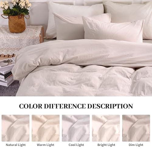 NEXHOME PRO Duvet Cover Set 100% Washed Cotton Full Size Linen Feel Textured Organic Natural 3 Pieces Bedding Set Greyish Light Pink with Zipper Closure and Corner Ties, Breathable(No Comforter) thumbnail 3