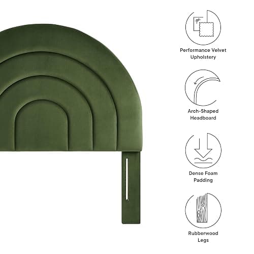 Modway Solana Soft Arch Shaped Round Twin Headboard in Moss Green – Upholstered Headboard – Stain-Resistant Performance Velvet Headboard for Twin Beds thumbnail 3
