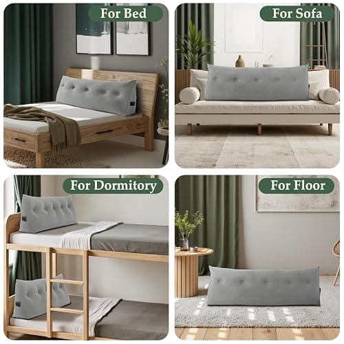 Huatean Home Soft Headboard Pillow Queen Size, Wall Backrest Wedge Pillow Headboard Queen, Reading Backboard Pillows, Large Dorm Daybed Bolster Pillows for Back Support with Removable Cover, Gray thumbnail 7