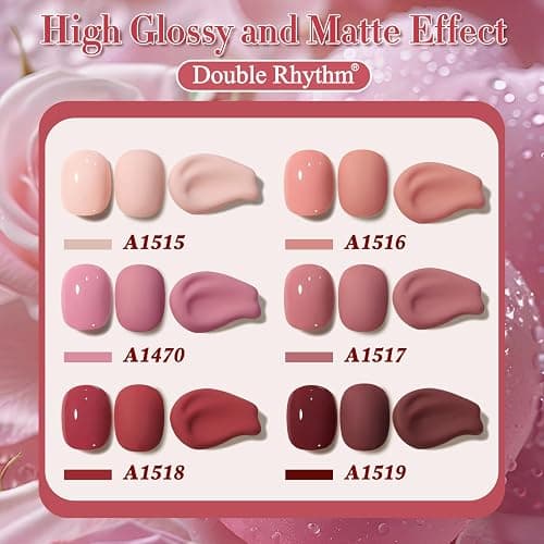 Double Rhythm 6 Pcs 15 ML Gel Polish Set Same Color Same Bottle Soak Off Gel Polish Kit Nail Art Manicure Salon DIY at Home for Women (Burgundy Red Nude Pink Purple Beige-T6-3) thumbnail 5