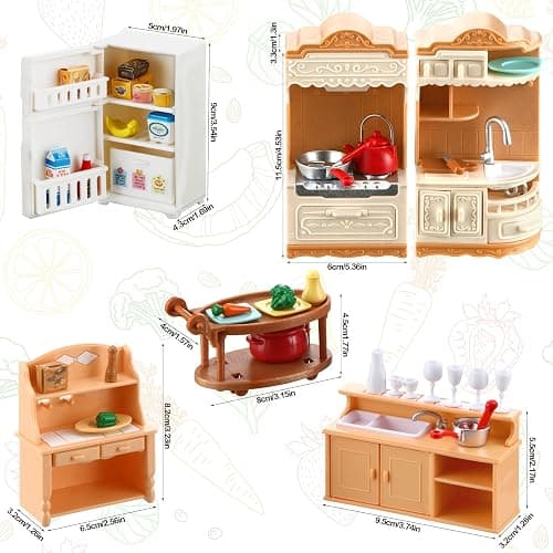 43 Pcs Dollhouse Furniture Kitchen Play Set Miniature Refrigerator with Mini Food Pots and Pans Set Pretend Kitchen Accessories Toys thumbnail 3