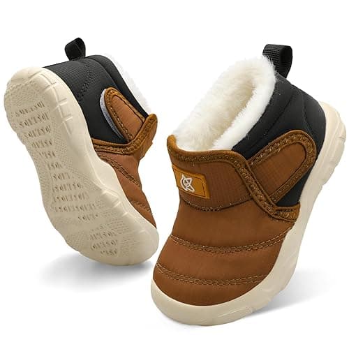 QFH Baby Boys Girls Winter Warm Shoes Cozy Fleece Snow Boots Toddler Non-Slip Walking Shoes Infant Outdoor Water Resistance Faux Fur Booties - 2-2.5 Years Toddler - Black Brown