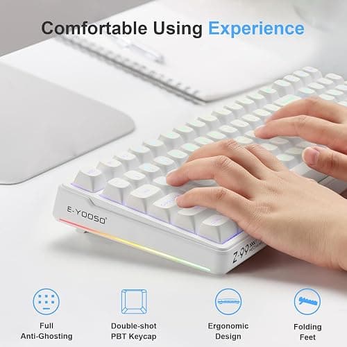 HUO JI E-Yooso Creamy Mechanical Keyboard Wired, Hot Swappable, Pre-lubed Linear Switches, Gasket Structure with Sound Dampening Foam, RGB Backlit, 99 Keys Custom Gaming Keyboard for PC/Mac,White thumbnail 5