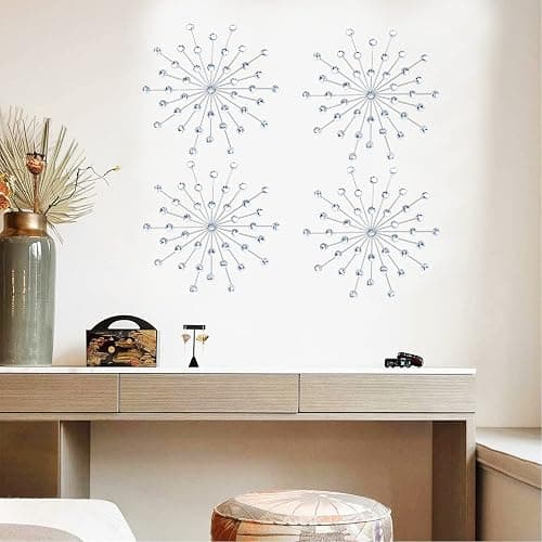 ZEXUIRU 3 Set Silver Metal Jeweled Wall Art Bling Crystal Home Décor Sun Burst Rhinestone Wall Hanging Diamond Accents thumbnail 4