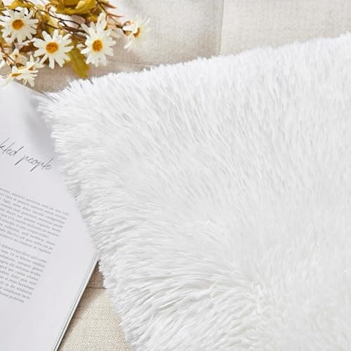 NordECO HOME Pack of 2 Faux Fur White Cushion Covers Luxury 45 x 45 Fluffy Decorative Fuzzy Square Throw Pillow Case 18 x 18 for Sofa Decor thumbnail 3