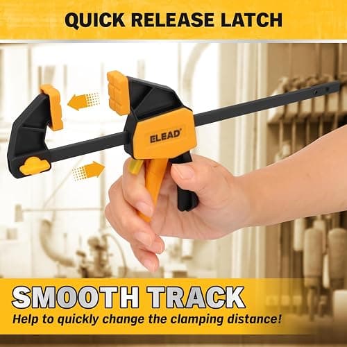 6" Mini Bar Clamps for Woodworking, 4-Piece One-Handed F Clamp/Spreader, 75LBS Load Limit Wood Clamp, Quick Release Grip Clamps for Table Wood Working, Light-duty Tools thumbnail 8