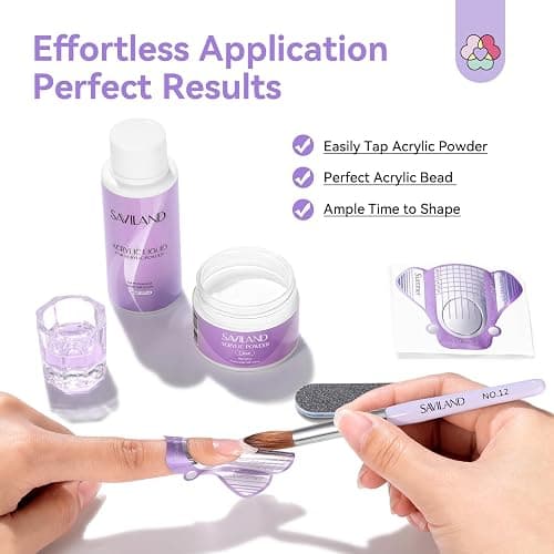 SAVILAND Acrylic Nail Kit for Beginners, Home Practice Set | Includes 30g Clear Acrylic Powder and Liquid, #12 Brush, Forms, File, Dappen Dish, For Extensions & 3D Nail Art Sculpting thumbnail 4