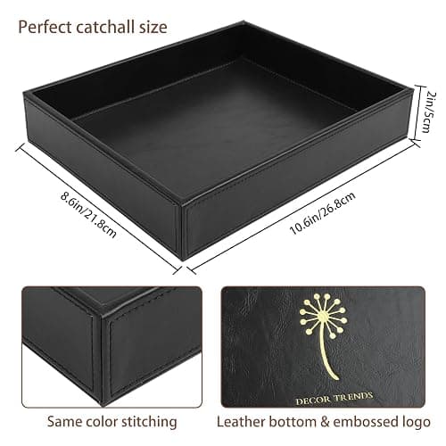 Leather Valet Organizer for Men – Black Catchall for Wallet, Keys, EDC, Jewelry, and Perfume – Nightstand, Dresser, and Bathroom Vanity Storage thumbnail 3