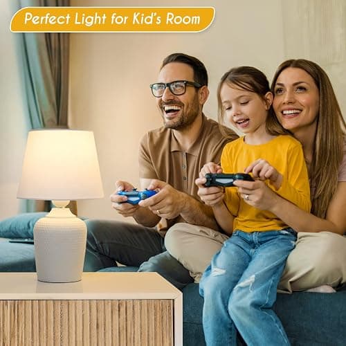 Sucolite Small 11.8" Table Lamps Set of 2, Bedside Nightstand Lamps for Bedroom Kid’s Room, Cute Desk Lamps with Studded Texture Base for Reading Nursery Living Room Office, White thumbnail 5