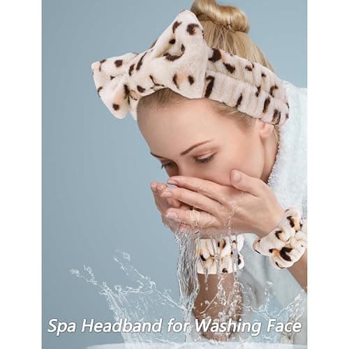 VELSCRUN 6 Pack Spa Headband, Makeup Headband, Face Wash Headbands, Skincare Headbands, Leopard Sponge Hair Band Bow Tie Spa Head Band for Washing Face Wristband Set Hair Accessories for Women Gifts thumbnail 2