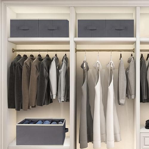 Baesyhom 3 Pcs Large Size Wardrobe Clothes Organizers 6 Grids for Pants, Jeans, Sweater, T-shirt, Dress Stackable Closet Drawer Organizer Storage Bin Container with Sturdy Handles, Dark Grey thumbnail 6