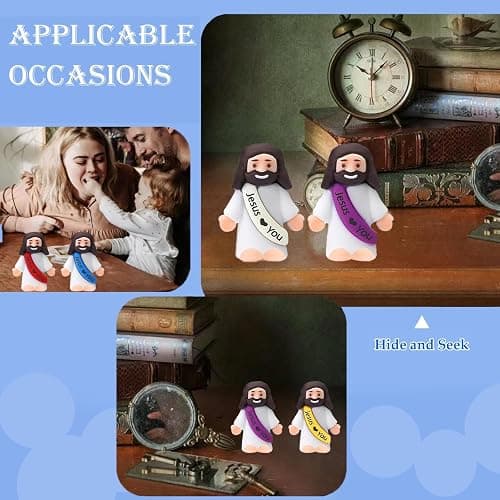 AKFAHOIF 100PCS Little Jesus Figures, Mini Jesus Figurines in Bulk, Multicolor Tiny Jesus Figures, Miniature Figurines to Hide and Seek Religious Gifts for Easter Egg Stuffers thumbnail 5