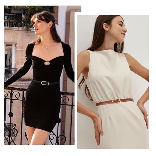 JASGOOD 2 Pack Womens Skinny Leather Belt Ladies Thin Faux Leather Belt with Gold/Silver Buckle for Jeans Dress Pants thumbnail 5