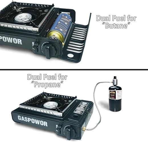 Propane or Butane Stove with Windblocker, Dual Fuel 10,000 BTU Portable Gas stove for Camping, Automatic Ignition Gas Stove with Adapter Hose Carrying Case & Griddle for Hiking (Fuel Not Included) thumbnail 3