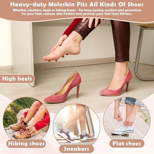 Jupwalz 15Ft Moleskin for Feet & 20Sheets Extra Durable Moleskin Tape, Adhesive Cotton Moleskin for Blisters, Mole Skin Tape Roll for Blister Prevention High Heel Comfort Pads (Khaki) thumbnail 5
