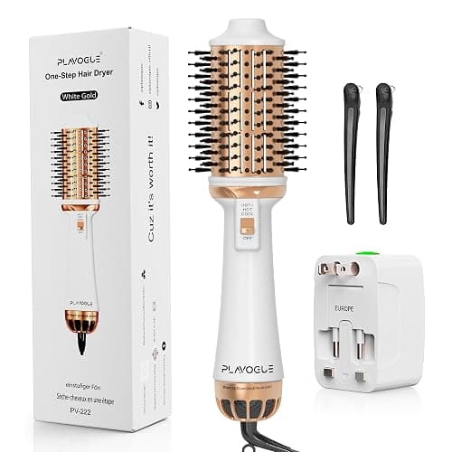 Plavogue Dual Voltage Blow Dryer Brush for European Travel,110V-240V Hot Air Brush with Volumizer, Negative Ionic Anti-Frizz - Styling Brush with Ceramic Coating for Long/Mid Hair Types, Oval Shape - Image 1