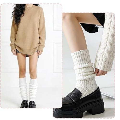 Orivastine Women Y2K Kawaii Leg Warmers, Japanese Knit Long Ribbed Boot Socks, Retro 80s Winter Warm Boot Warmers thumbnail 4