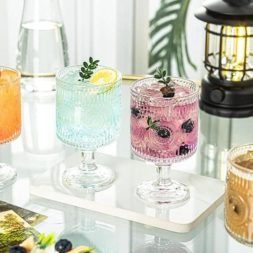 BGTTI 6 Packs Vintage Goblet Glasses Handcrafted Art Deco Crystal Goblets 8 oz Wine Glasses Drinking Goblets Bar Tumbler Glassware for Iced Tea, Wine, Beer, Juice, Cocktail, Whiskey thumbnail 5