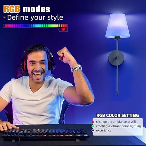 NIORSUN Battery Operated Wall Sconce Set of 2,Black Rechargeable Wall Lights with 10400mAh Dimmable Bulbs and Remote,10 Colors Wireless Wall Lamps for Bedroom Living Room Hallway Decor thumbnail 3