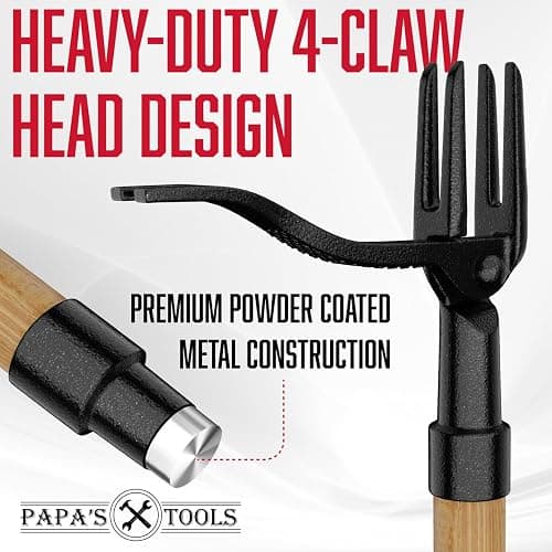 Papa's Tools Weeder - Stand Up Weed Puller Tool Made with Long Wooden Handle - Real Bamboo & 4-Claw Steel Head - Easily Remove Weeds Effortlessly Without The Need to Tug, Bend, Or Flex, thumbnail 3