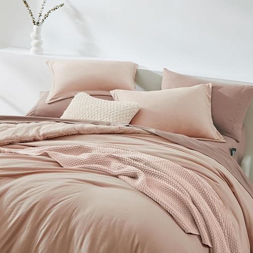 WRENSONGE Queen Comforter Set - 7 Pieces Clay Pink Soft Bed in a Bag Queen with Fitted Sheet, Flat Sheet, 2 Pillow Shams, and 2 Pillowcases- Warm Bedding Sets for All Season thumbnail 4