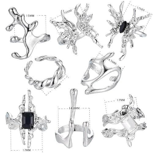 8 Pcs Vintage Silver Rings Sets Y2k Goth Coquette Grunge Chunky Stacking Rings For Women Aesthetic Accessories Jewlery Boho Silver Statement Ring Gift thumbnail 2