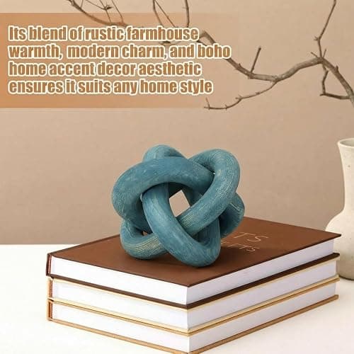 Yalikop 3 Link Wood Knot Decor Rustic Home Décor Accents Hand Carved Coffee Table Decoration, Boho Chain Link Decoration, Modern Shelf, Rustic Objects for Home Living Room Bedroom(Blue) thumbnail 5