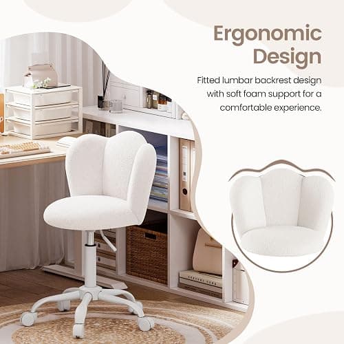 Luxstein Office Desk Chair, Height Adjustable Swivel Vanity Chair with Thickened Cushion for Home Office Bedroom Dressing Room Study, White thumbnail 6