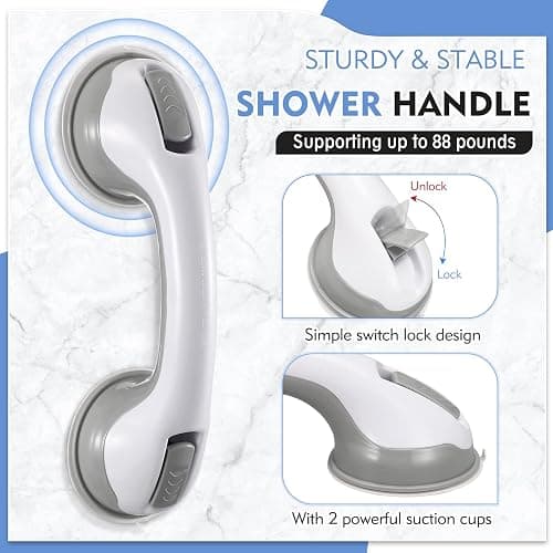 Grab Bars for Bathtubs and Showers, 12 Inch Shower Handle Strong Suction Cup Grab Bar for Shower Chair Stool, Bathroom Safety Bar for Seniors, Elderly, Handicap (2 Pack) thumbnail 4