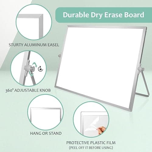 GMAOPHY Dry Erase White Board, 16inX12in Large Magnetic Desktop Whiteboard with Stand, 10 Markers, 4 Magnets, 1 Eraser, Portable Double-Sided White Board Easel for Kids Memo to Do List Desk School thumbnail 4