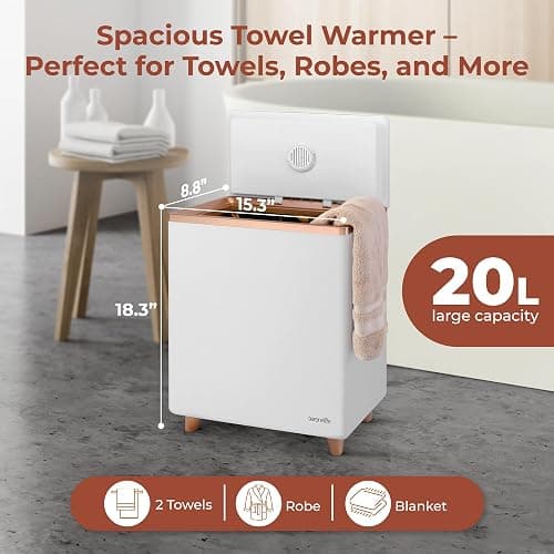 SereneLife WIFI Luxury Rectangle Towel Warmer - Spa & Bathroom Towel Heater with Custom Fragrance, Auto Shut-Off, Fits 2 large Towels, Blankets, Bathrobes, PJ's - Perfect Gift for Him & Her thumbnail 3