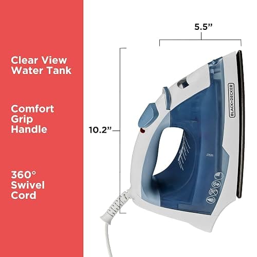 BLACK+DECKER Easy Steam Compact Iron for Clothes, Automatic Shutoff, Nonstick Plate, Light Weight, 1200 Watts thumbnail 2