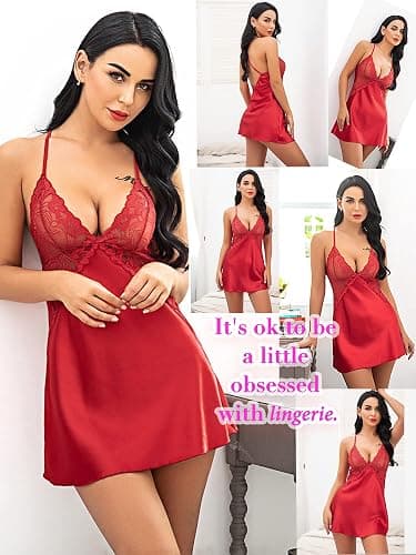 Avidlove Women Lingerie V Neck Sexy Nightwear Satin Sleepwear Lace Chemise Mini Babydoll Nightgown thumbnail 6