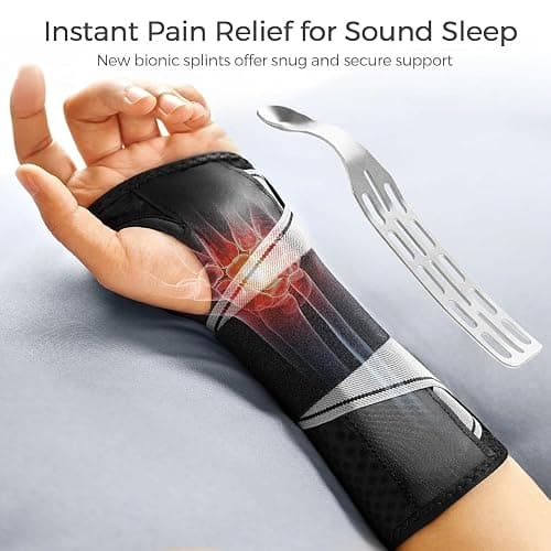 FREETOO Carpal Tunnel Wrist Brace Night Support Fit Left Hand for Work, Pain Relief Wrist Splint for Tendonitis, Arthritis, Sprain, Wrist Immobilizer Fit Women Men for Sleeping (XS, Black/Grey) thumbnail 2
