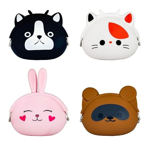 MIAO JIN 4 Pack Animal Coin Purse Cartoon Silicone Change Pouch Gift Bag with Clasp Kiss Lock Coin Wallet Vintage Trinkets Pouch Headset Bag - Image 1