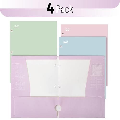 Mr. Pen- 4-Pocket Folders, 4 Pack, 12.5" x 9.5", Pastel Colors, Tear-Resistant Paper Folders with Pockets 3 Holes Punched, High Capacity, Includes Rulers and Conversion Charts for Binder Organization thumbnail 4