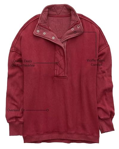 Gacaky Sweatshirt for Women Oversized Henley Neck Pullover Top Fall Outfits | Oversized Silhouette, Quilted Placket Detail, Henley Sweatshirt, Comfort Soft Sweaters, Fall Winter Fashion Outfits Clothes thumbnail 6