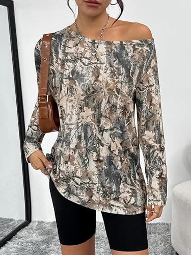Trendy Queen Womens Off The Shoulder Tops Oversized Tshirts Long Sleeve 2026 Casual Basic Tees thumbnail 2