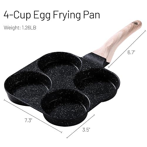 CAROTE Egg Pan Omelette Pan, 4-Cup Nonstick Granite Omelette Skillet - Pancake Pan and Healthy Egg Cooker Suitable for Gas Stove & Induction Cookware, Black thumbnail 2