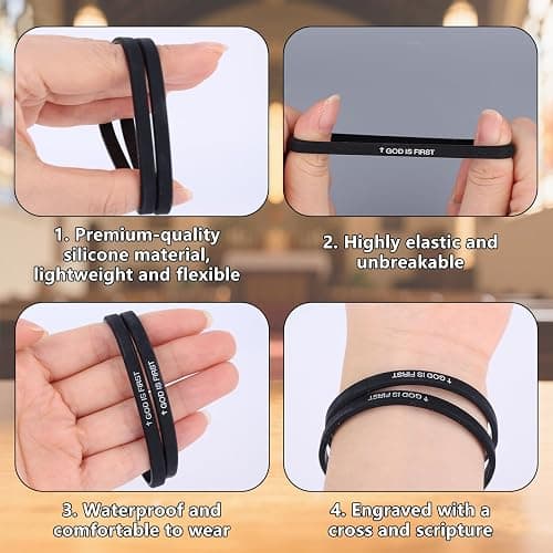 Mikovivi 2pcs God Is First Bracelet, Silicone Bible Verse Bracelets Inspirational Put God First Wristbands Christian Wristbands for Women Men Encouragement Religious Faith Gift thumbnail 5
