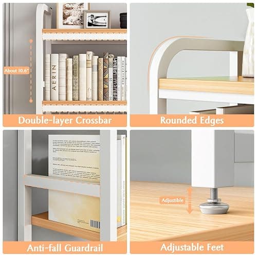 IOTXY 2-Tier Desktop Hutch Bookshelf - Metal Desk Shelf Bookcase with Grid Panel, Countertop Storage Organizer Rack for Dorm or Office, White, 45.3" W thumbnail 3