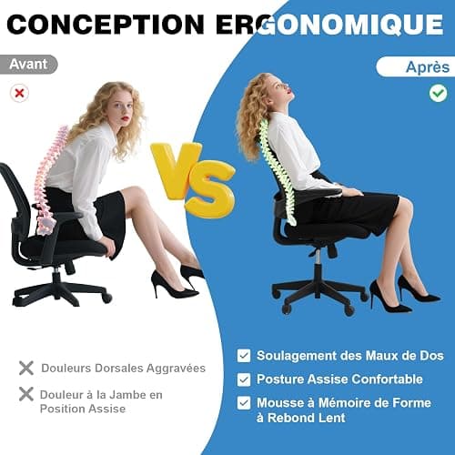 Quirlig Coussin Lombaire Voiture, Coussin de Soutien Lombaire, Mousse à Mémoire de Forme Coussin Dorsal Ergonomique pour Bureau Chaise, Noir thumbnail 6