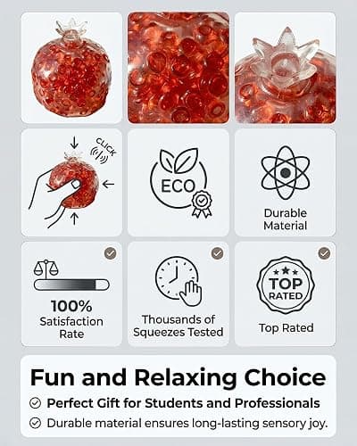 Pomegranate Squishy Fidget Stress Ball – Crunchy ASMR Squeeze Toy for Adults & Kids | Tactile + Auditory Anxiety Relief | Soft, Portable, Non-Toxic Sensory Ball thumbnail 8
