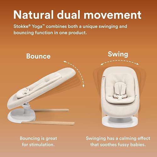 Stokke Yoga Baby Bouncer & Swing, Light Sand - Dual Movement to Soothe & Stimulate Babies Up to 20 lbs - Includes Newborn Cushion for Head Support - Three Adjustable Positions thumbnail 2