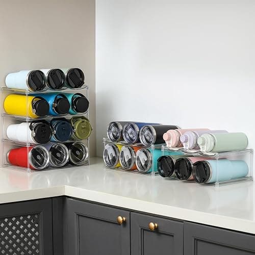 LARGER Compartment - Stackable Water Bottle Organizer Holder - for Stanley & Others' Large Tumbler - Clear Wine Rack, Cup Bottle Holder for Cabinet Home Countertop Fridge Pantry Shelf, 4 Tier Hold 12 thumbnail 2