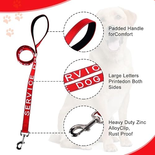 YeeBeny Service Dog Leash Emotional Support Leash Red 0.94 Width | service dog collarwith Neoprene Handle and Reflective Lettering, Service Dog Stuff for Vest for Harnesses, Vests or Collars thumbnail 3
