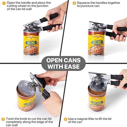 Can Opener Manual Heavy Duty, UHIYEE Hand Held Can Openers for Seniors with Comfort Grip Sharp Blade, Solid Steel Hand Manual Can Open with Magnet for Kitchen Camping, Black thumbnail 7
